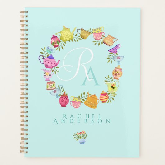 Theepotten en kopjes Monogram Pastel Blauw Planner (Voorkant)