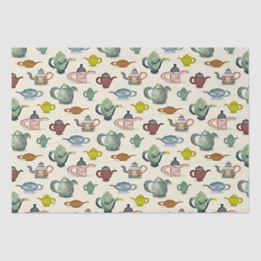 Theepotten in een  patroon tissuepapier (Voorkant)