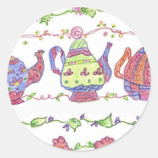 theepotten thee tijd bloemen ronde sticker (Voorkant)