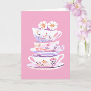 Theestapel in pasteltinten en bloemen zegeningen kaart