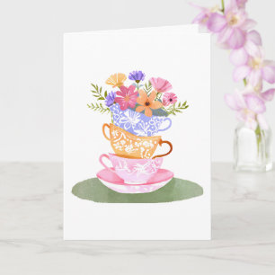 Theestapel in pasteltinten met bloemen beterschap kaart