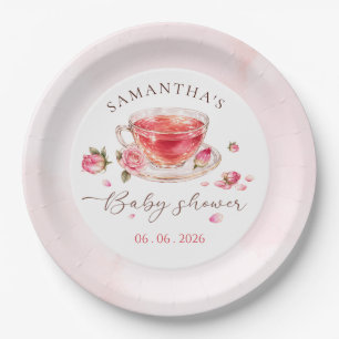 Theetijd glazen theekopje rozen babyshower papieren bordje