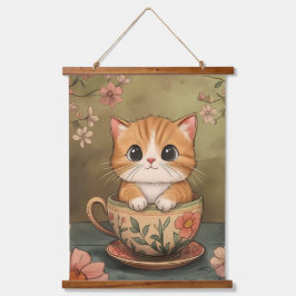 Theetijd met een Tiny Kitten Hangend Wandkleed