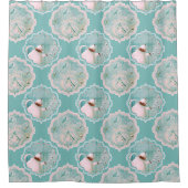 Theetijd mint groen en roze vloerkleed douchegordijn (Voorkant)