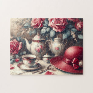 Theetijd Roze Roos en Theekopje  Legpuzzel