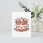 Theetijd Rozen Thee Kawaii Briefkaart (Staand voorkant)