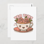 Theetijd Rozen Thee Kawaii Briefkaart (Voorkant / Achterkant)
