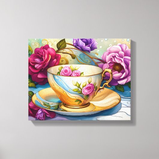 Theetijd - Tea Cup Kunst Canvas Afdruk (Voorkant)
