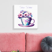 theetijd | Tea Cup vol met bloemen Canvas Afdruk (Insitu (Woonkamer))