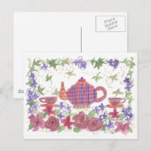 Theetijd theepot en bloemen Briefkaart (Voorkant / Achterkant)