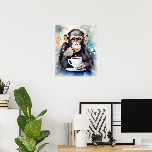 Theetijd van de chimp poster (Thuiskantoor)