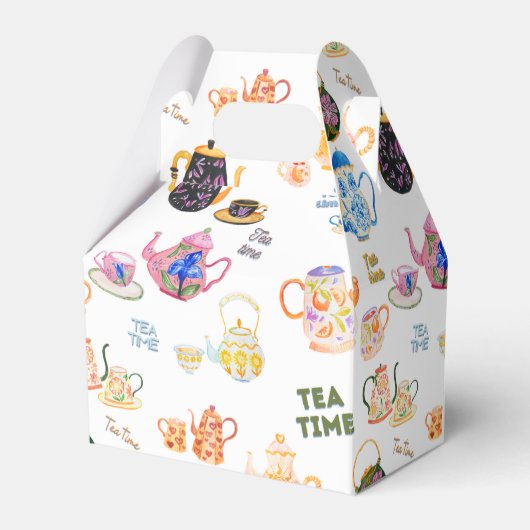 theetijdpatroon - theekopjes en theepot in bedankdoosjes (Voorkant Zijde)