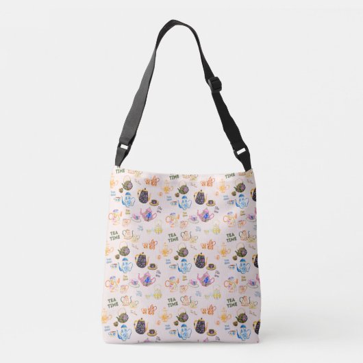 theetijdpatroon - theekopjes en theepot in crossbody tas (Achterkant)