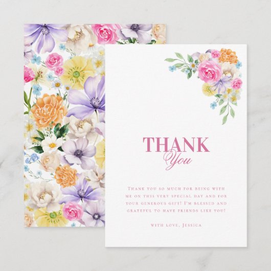 Theetuin Waterverf Bloem Bruiloft Borrel Bedankkaart (Voorkant / Achterkant)