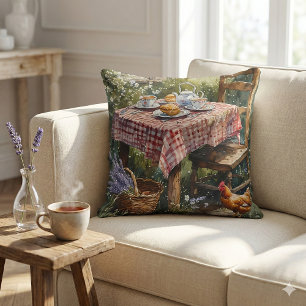 Theetuin Waterverf Ochtend in Cottage Stijl Kussen