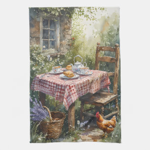Theetuin Waterverf Ochtend in Cottage Stijl Theedoek