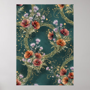 Theeuwgroene klaproos distel bloemenkrans poster