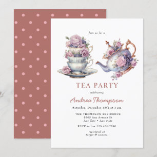 Theevisite met bloemen Vintage theepartij Kaart