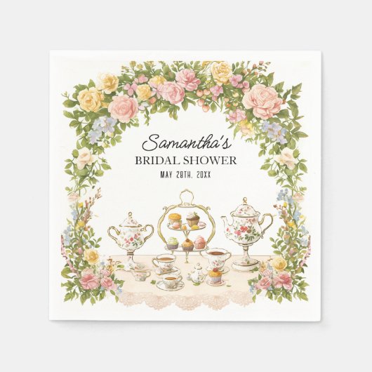 Theevisite met bloementuin bruidsdouche servet (Voorkant)