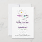 Theevisite met lavendel geruite feestje kaart (Voorkant)