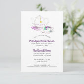 Theevisite met lavendel geruite feestje kaart (Staand voorkant)