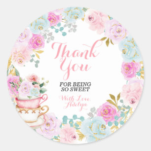 Theevisite Pastel Bloemige Bedankt voor uw komst Ronde Sticker