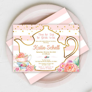 Theevisite Roze En Gouden Bloemen Kaart
