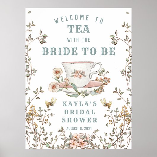 Theevisite Wildflower Bruiloftsshower Poster (Voorkant)