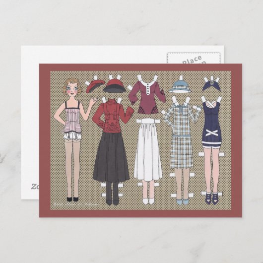 Thelma, Art Deco Girl van de "Twenties Paper Doll" Briefkaart (Voorkant / Achterkant)