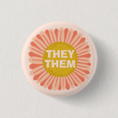 THEM/ZE Pronouns Sunflower Daisy Pride Ronde Button 3,2 Cm (Voorkant)
