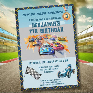 *Thema autosnelheidsrace 7e verjaardagsfeestje Kaart