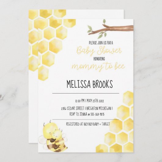 Thema baby shower uitnodiging voor Moeders Bijen (Voorkant / Achterkant)