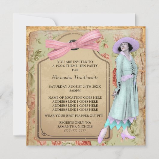 Thema Hen Party Invitation 1920 Kaart (Voorkant)