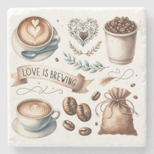 Thema illustratie voor koffieliefhebbers Latte Stenen Onderzetter