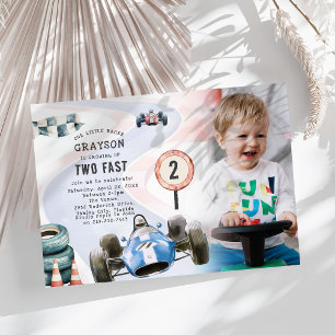 Thema kinderraceauto 2e verjaardagsfeestje foto kaart