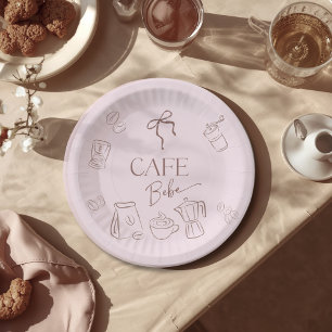 Thema koffie roze strik cafe bebe meisje baby show papieren bordje