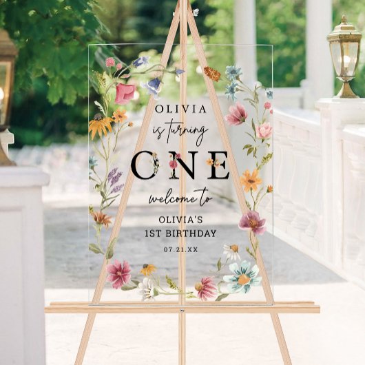 Thema Meisje Wilde Bloem 1e Verjaardag Welkom Acryl Bord