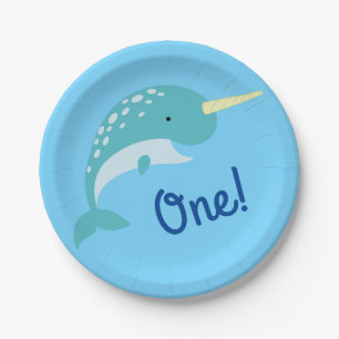 Thema Narwhals Ocean Cute 1st Birthday Papieren Bordje
