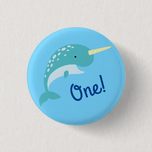 Thema Narwhals Ocean Cute 1st Birthday Ronde Button 3,2 Cm