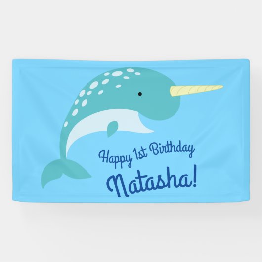 Thema Narwhals Ocean Cute 1st Birthday Spandoek (Horizontaal)