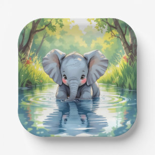 Thema Olifant Babypartij   Verjaardagsfeestje Papieren Bordje