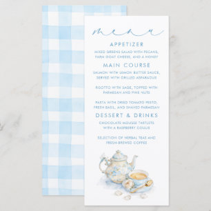 Thema-thee blauwe geruite patroon menukaarten menu