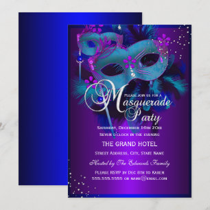 Thema uitnodiging voor Teal & Paarse Maskers Masqu