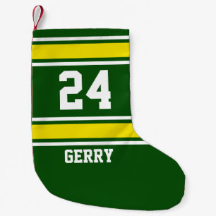 Thema van groene en gele porties kleine kerstsok