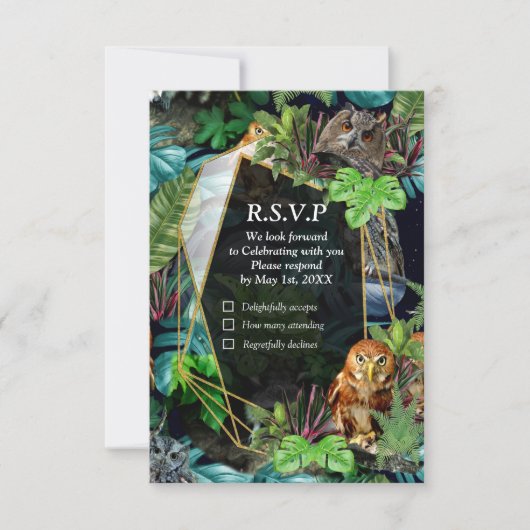 Thema van het feest van de nacht RSVP kaartje (Voorkant)