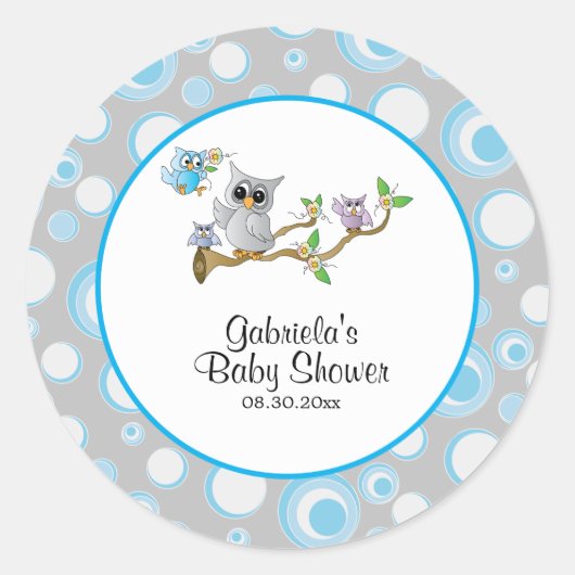 Thema voor blauwe en grijze Baby Baby shower Ronde Sticker (Voorkant)