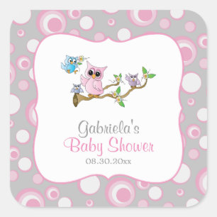 Thema voor roze en grijze Baby Baby shower Vierkante Sticker