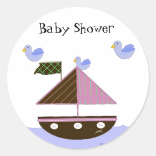 Thema zeilboot babyshower ronde sticker