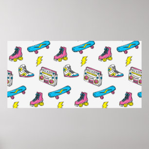  themaachtergrond met sneakers-radio-schaats poster