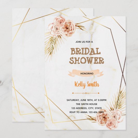 themapartij Marble golden roos Kaart (Voorkant / Achterkant)